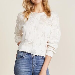 I R O Jeans Sudani Cream Textured Burnout Distressed Long Sleeve Pullover IRO S